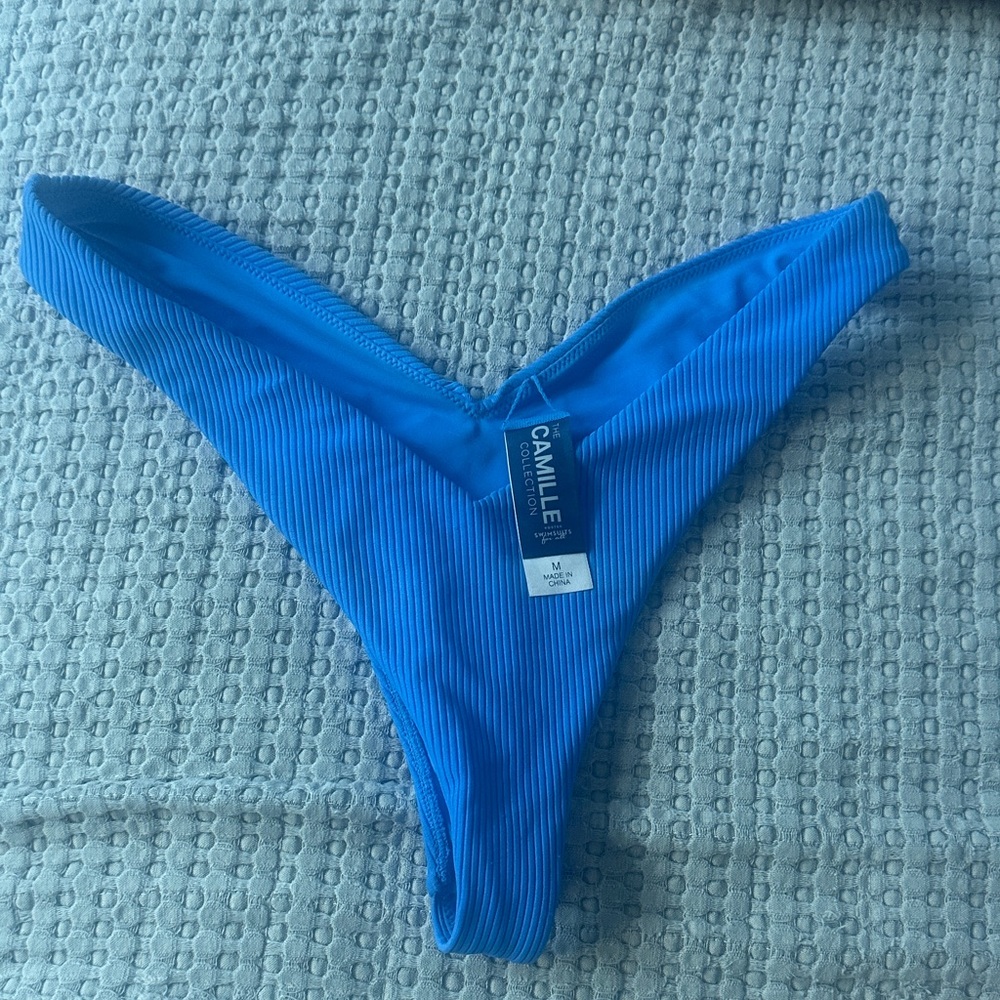 Camille Kostek Blue Ribbed Bikini Bottom